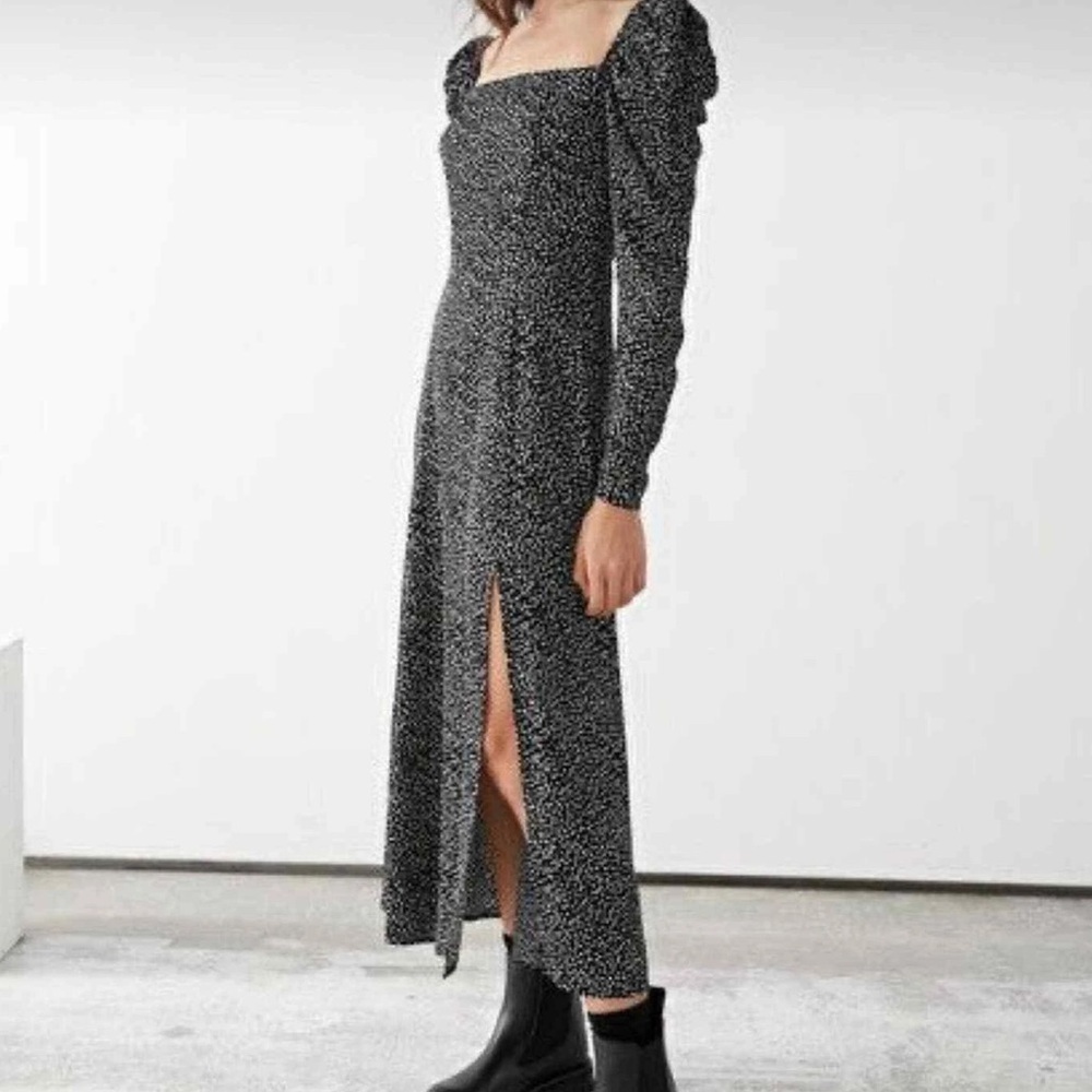 & Other Stories Los Angeles Atelier long sleeve midi dress black/white print 6